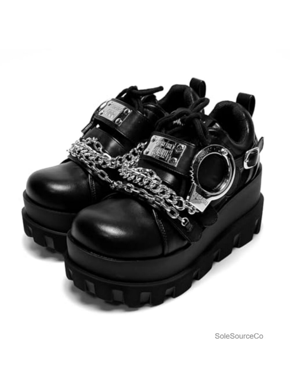 Metallic Platform Ankle Boots Chunky Sole Punk Lace Up Goth